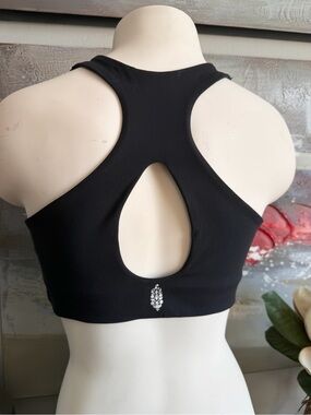 Free People Black Racerback Sports Bra with Teardrop Keyhole
